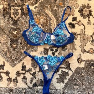 Blue Floral Lingerie Set